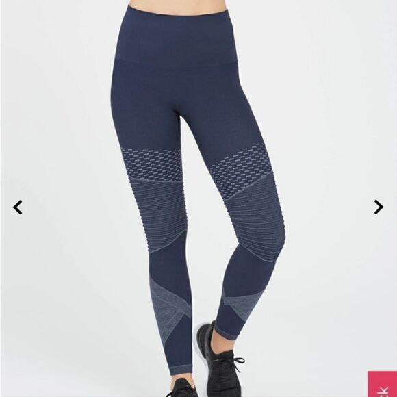 Spanx Look At Me Know Seamless Moto Leggings Indigo Sky Size Large - Picture 8 of 13